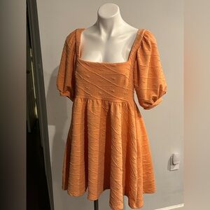 Free People Textured Square-Neck Midi Dress in Peachy Orange